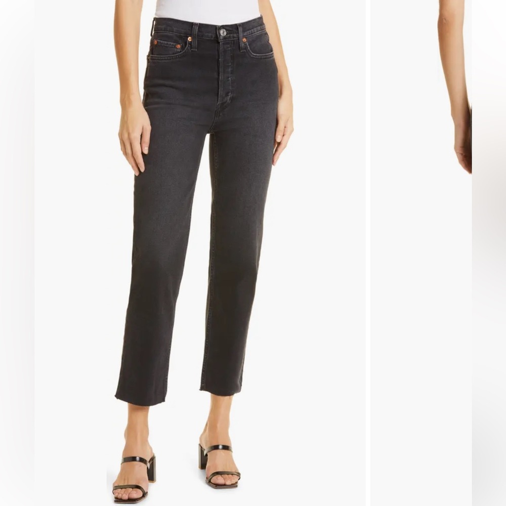 Re/Done Black Straight Leg Jeans High-Rise Cropped
